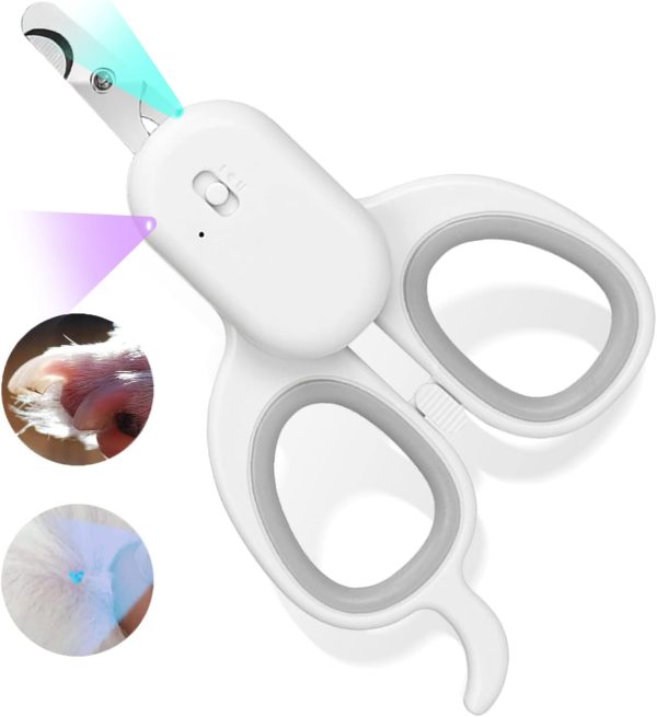 Pet Nail Clipper with LED & -U-V Light, Cat Claw Trimmer with Ultra Bright LED Light for Nail Bloodline to Avoid Over Cutting, Sharp Angled Blade Grooming Tool for Dog Cat Rabbit Small Animals