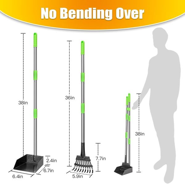Pooper Scooper, Dog Pooper Scooper Long Handle Stainless Metal Tray and Rake for Medium Small Dogs Heavy Duty Pet Supplies to Use for Grass, Dirt or Gravel - Image 2