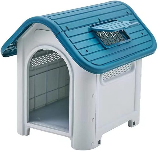 Outdoor dog house with iron gate, made of recyclable materials, rain and sun protection, and prevent dog bites , easy to clean and install, suitable for all types of dogs. (Extra Large)