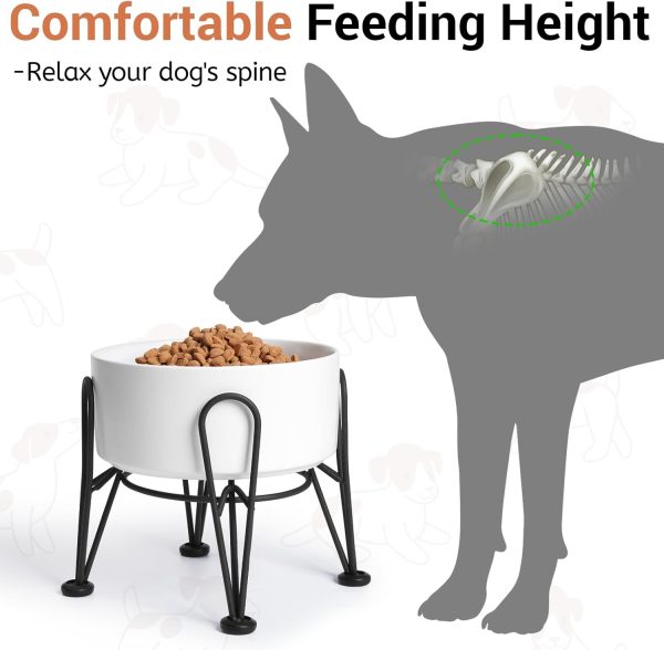 Elevated Dog Bowls, Ceramic Raised Dog Bowl Set with Anti-Slip and Non-Tip Metal Stand, 2 Pack Pet Food and Water Feeding Bowls for Small and Medium Dogs (White,3.5 Cups) - Image 2