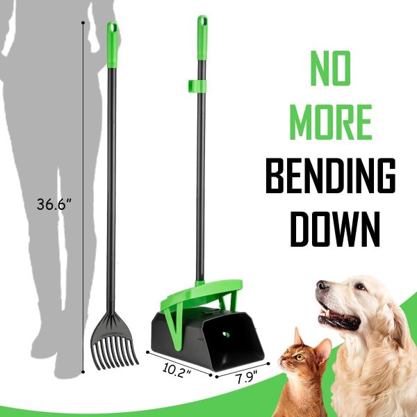 Pooper Scooper Swivel Bin & Rake with 100 Waste Bags, Dog Pooper Scooper with Bag Attachment for Large Medium Small Dogs, Poop Scooper with Lid for Lawn Yard Dog Kennel - Image 2