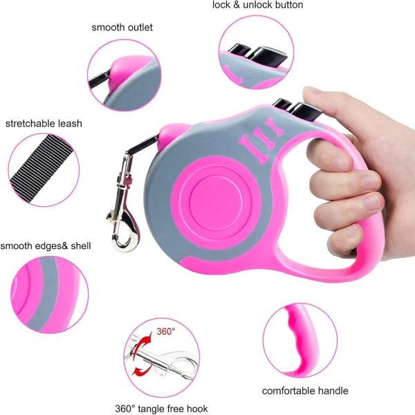 Retractable Dog Leash Lightweight 10/16FT Leash with Non-Slip Handle, for Small Dogs Puppy(Gray Pink, 10FT) - Image 2