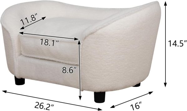 Pet Sofa Bed, Velvet Pet Couch Chair with Removeable & Washable Cushion for Small Dogs & Cats (white) - Image 2