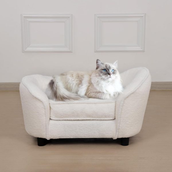 Pet Sofa Bed, Velvet Pet Couch Chair with Removeable & Washable Cushion for Small Dogs & Cats (white)