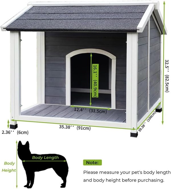 Outdoor Wooden Dog House,Waterproof Kennel with Deck and Sloped Roof,High Stability Pet Dog Cage for Small/Medium Puppy,Easy to Assemble Moisture-Proof and Breathable Pet Shelter,Gray - Image 2