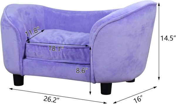 Pet Bed Sofa, Velvet Couch with Removeable Washable Cushion for Small Dog Cat (Purple) - Image 2