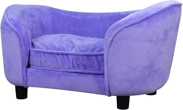 Pet Bed Sofa, Velvet Couch with Removeable Washable Cushion for Small Dog Cat (Purple)