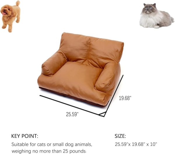 Pet Sofa Bed, Vintage Cat Dog Faux Leather Sofa with Non-Slip Bottom for Dogs Cats (Brown, Medium) - Image 2