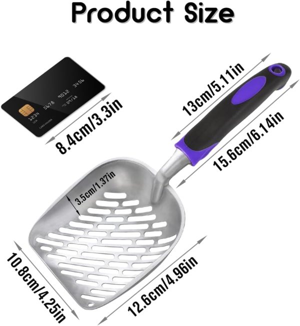 Cat Litter Scoop,Long Handle Cat Scooper,Stainless Steel Metal Scoop,Poop Sifting,Mesh Shovel,Suitable for Cat Litter Box, (Purple) - Image 2