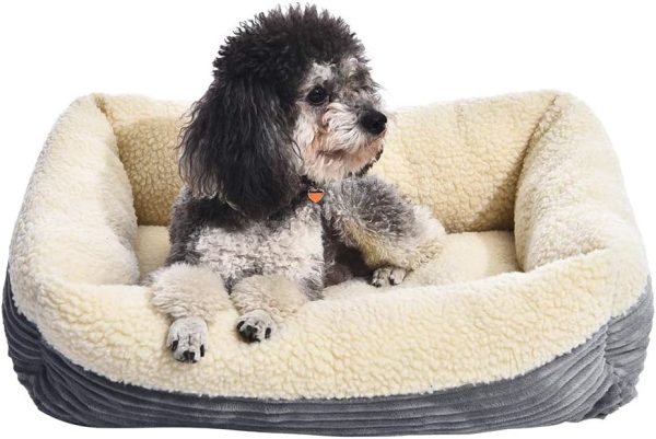 24-Inch Machine Washable Self Warming Pet Bed For Cat or Dog, Rectangle, Grey, 24"L x 20"W x 7"H