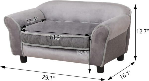 Small Dog Sofa Bed, Velvet Cat Couch,Pet Sofa with Washable Cushion & Plastic Legs (29 x 16 x 12.7 inches (Gray) - Image 2