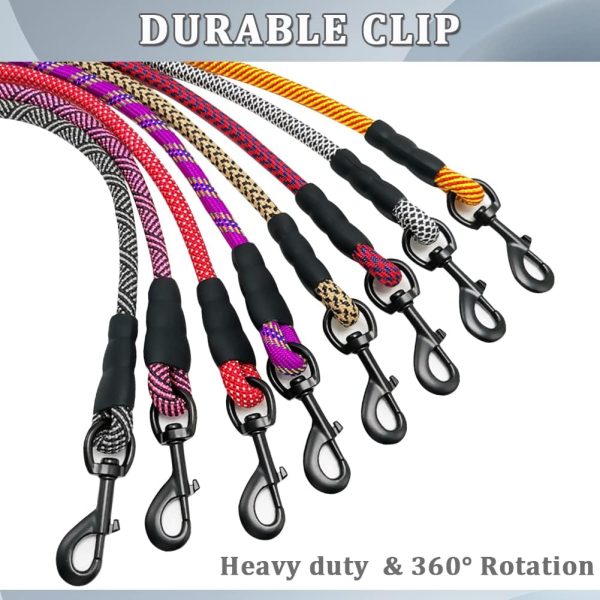 Heavy Duty Rope Dog Leash, 3/4/5/6/7/8/10/12/15 FT Nylon Pet Leash, Soft Padded Handle Thick Lead for Large Medium Dogs Small Puppy (1/2" * 6', Black) - Image 2
