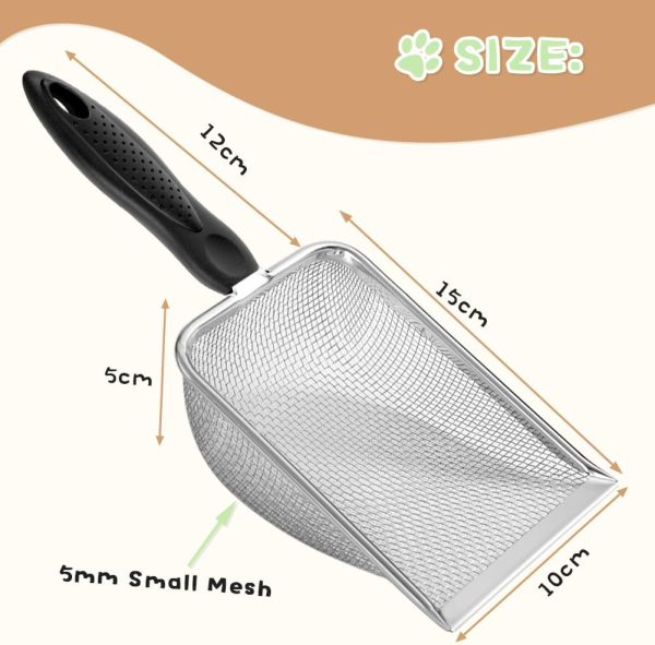 Cat Litter Scoop,Sturdy Litter Cleaner Corner Shovel,Stainless Steel Mesh Litter Shovel,Easy to Clean Reptile Terrarium Sand Waste,Beach Shovel(Black) - Image 2