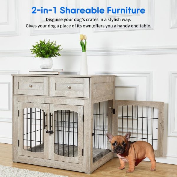 Dog Crate Furniture with Drawers, Wooden Dog Kennel Furniture for Large Breed,End Table Wood Dog House for Indoor Use,Dog Crate for Small/Medium/Large Dog - Image 2
