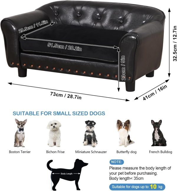 Dog Sofa and Chair/Luxury PU Leather Pet Sofa Chair/with Copper Nail Dog Couch/Wooden Frame Cat Sofa Chair/Dog Sofa Bed with Suede Cushion for Small Dog Using(Black) - Image 2