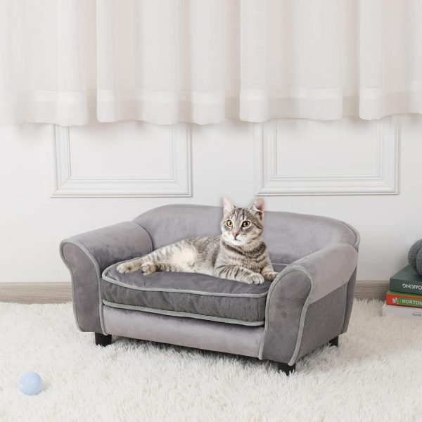Small Dog Sofa Bed, Velvet Cat Couch,Pet Sofa with Washable Cushion & Plastic Legs (29 x 16 x 12.7 inches (Gray)