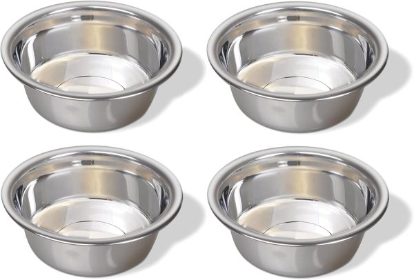 4 Pack - Large (6.75 Cups) - Stainless Steel Metal Dog Bowls - Perfect for Dog Food or Water. Ideal for Use on Floor or for Elevated Stands. Wrong Size? Click to Look at Our Size Options