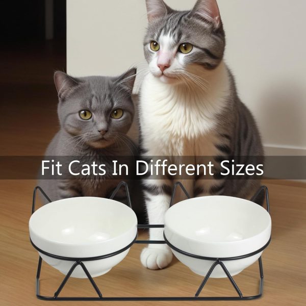 Elevated Tilted Cat Bowls for Indoor Cats，Raised Ceramic Cat Bowl Elevated 15°,Pet Feeding Bowls for Food and Water Anti Vomiting Bowl(Double Ceramics and Tilt Shelf) Suitable - Image 2