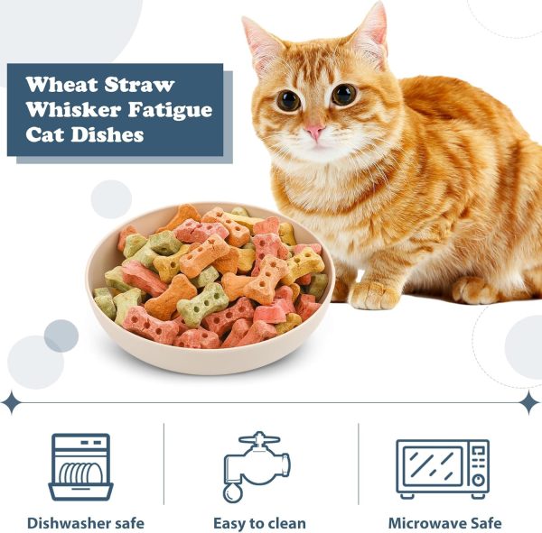 24 Pieces Fatigue Relief Cat Bowl Shallow Cat Food Dish Wide and Small Plate Wide Stray Wet Feeding Bowl for Ferrets Feral Short Legged Kitten, 5.5 Inch Wheat Straw(Four Color,Classic) - Image 2