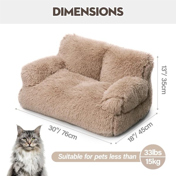 Pet Bed for Cats & Small Dogs, Washable Puppy Sleeping Bed Cat Couch Pet Sofa Bed, Soft Calming Cat Sofa Beds for Indoor Cats Anti-Slip Bottom (Brown) - Image 2