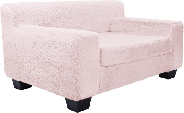 Faux Fur Pet Sofa Furniture for Small Dogs & Cats, with Ultra Comfy Supportive Foam and Soft Surface, Durable Indoor Pet Furniture, 28.5" x 19" x 15", Powder Pink