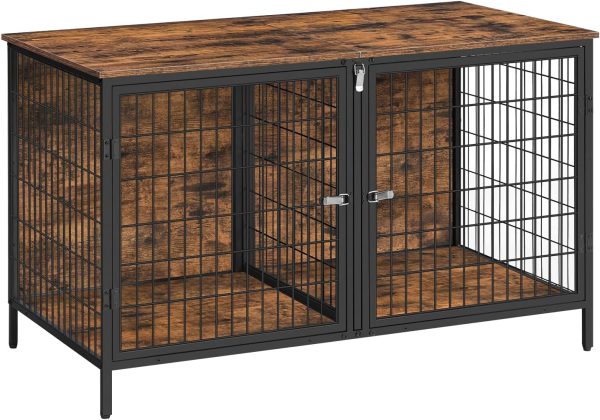 Dog Crate Furniture for 2 Dogs, 43.3" Dog Kennel with Removable Divider, Heavy Sturdy Dog Furniture Style Double Cage for Small Medium Dog, Indoor Pet House End Table, Rustic Brown