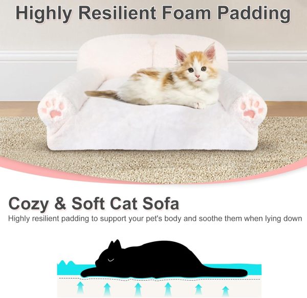 Pet Couch Bed for Cat & Dog, Fluffy Cat Beds for Indoor Cats with Scartchable Armrest & Water Resistant Lining, Dog Beds for Small Dogs & Cats Up to 25lbs, Washable Cat Couch Cat Sofa - Image 2