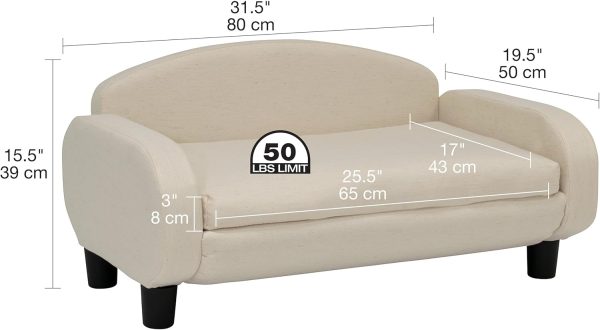 Modern Pet Sofa 31.5" Wide Low Back Lounging Bed with Removable Mattress Cover in Espresso/Oatmeal - Image 2
