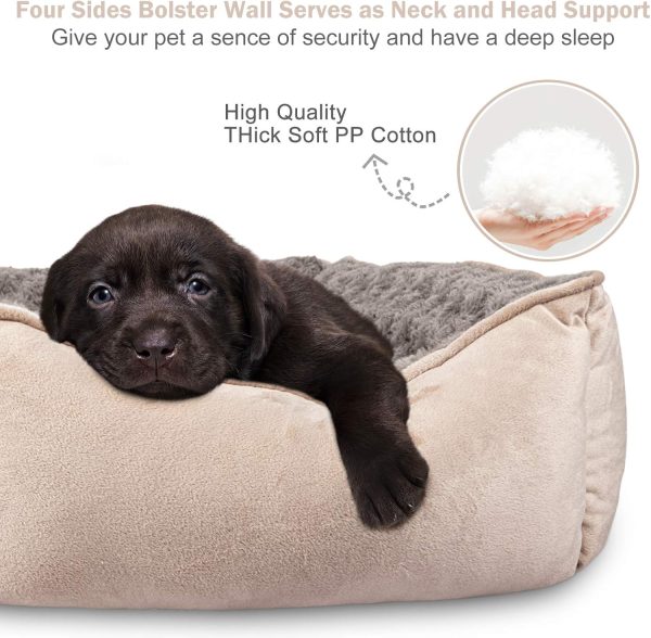 Rectangle Dog Bed for Large Medium Small Dogs Machine Washable Sleeping Sofa Non-Slip Bottom Breathable Soft Puppy Bed Durable Orthopedic Calming Pet Cuddler, Multiple Size, Beige - Image 2