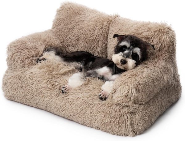 Pet Bed for Cats & Small Dogs, Washable Puppy Sleeping Bed Cat Couch Pet Sofa Bed, Soft Calming Cat Sofa Beds for Indoor Cats Anti-Slip Bottom (Brown)
