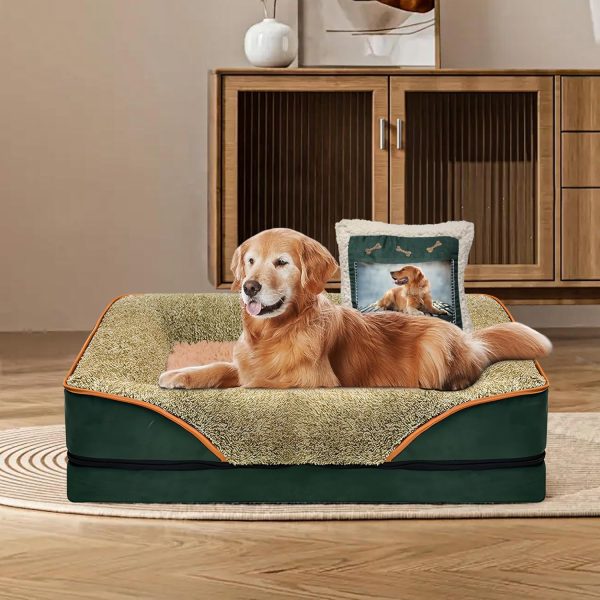 Large Dog Sofa Bed with Pillow, Orthopedic Pet Bed Elevated Couch with Removable Washable Cover Green  40x24x6.5 in