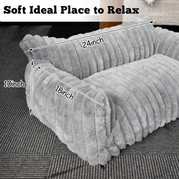 Cat Couch Bed for Pets, Washable Small Dog & Cat Beds for Indoor Cats, Soft Corduroy Plush, Fluffy Cute Cat Sofa Bed with Removable Cover, Cat Chair for Small Dog & Cat, 24inch, Grey - Image 2