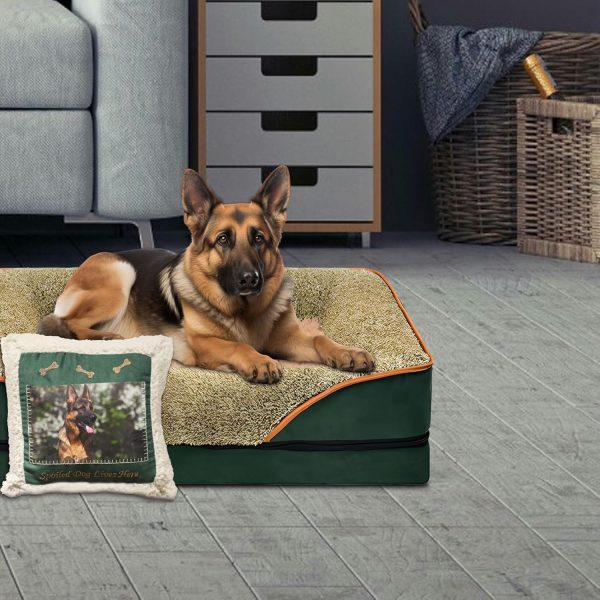 Large Dog Sofa Bed with Pillow, Orthopedic Pet Bed Elevated Couch with Removable Washable Cover Green  40x24x6.5 in - Image 2