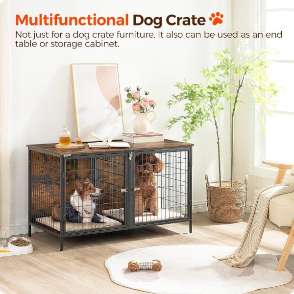 Dog Crate Furniture for 2 Dogs, 43.3" Dog Kennel with Removable Divider, Heavy Sturdy Dog Furniture Style Double Cage for Small Medium Dog, Indoor Pet House End Table, Rustic Brown - Image 2