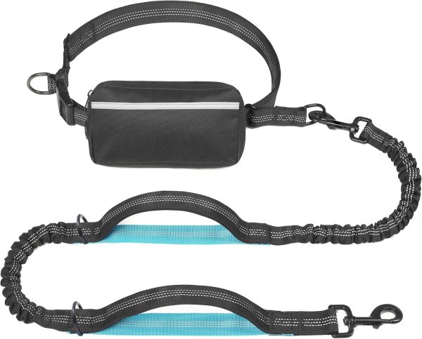 Hands Free Dog Leash with Zipper Pouch, Dual Padded Handles and Durable Bungee for Walking, Jogging and Running Your Dog (Large, 25-120 lbs, Black)