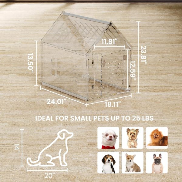 Acrylic Dog House - Clear Indoor Dog House with Door, 24" L x 18" W x 23" H Modern Dog House Crate Lockable Ventilated for Most Small Dogs Cats Pets - Image 2